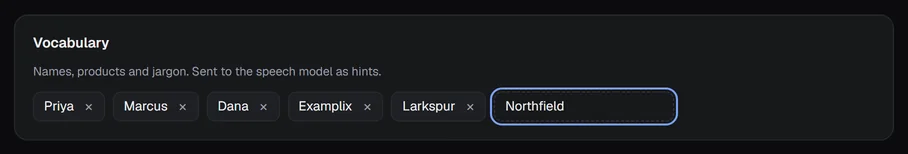 Typing a new word into the Vocabulary box