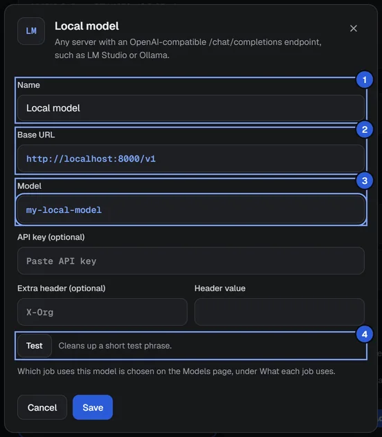 A local model through Add custom API