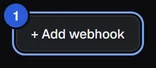 The Integrations page with the + Add webhook button marked 1.